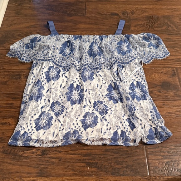 Lane Bryant Blue and White Floral Lace Blouse - Picture 1 of 5